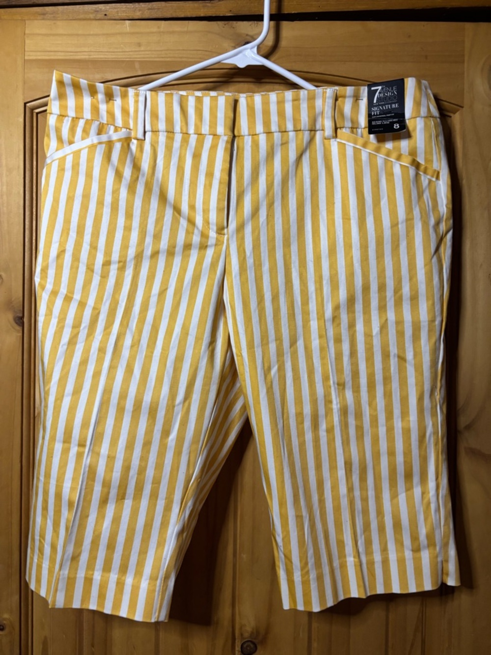 7 Seven Style Yellow & White Striped Women's Bermuda Shorts